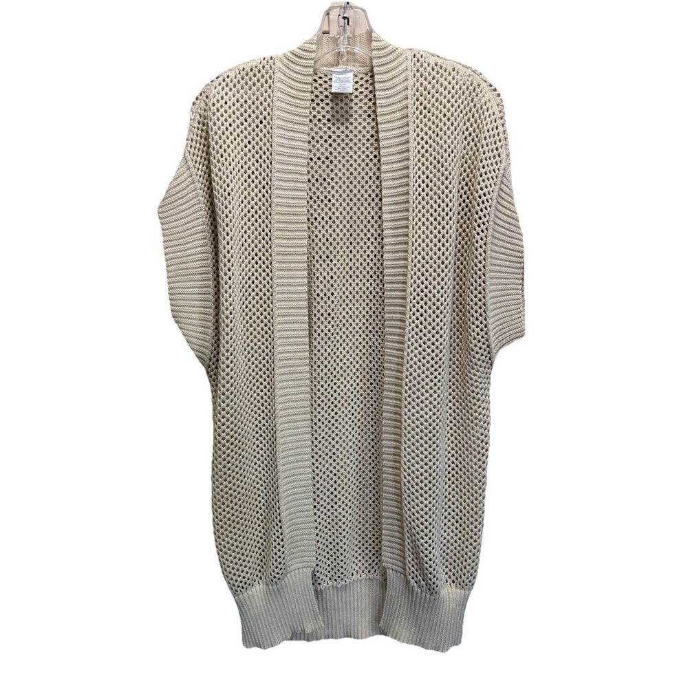 Time And Tru Open Knit Beige Gold Metallic Cardigan Short Sleeve Size 2XL-3XL